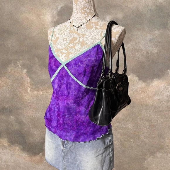 Y2K Fairycore Purple Mesh Lace Trim Cami Top | 2000s Indie Sleek Clubwear Tank - Picture 1 of 6